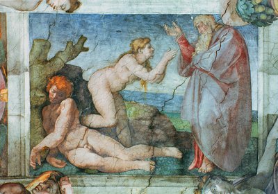 Sistine Chapel ceiling: Creation of Eve, with four Ignudi (pre restoration) by Michelangelo Buonarroti